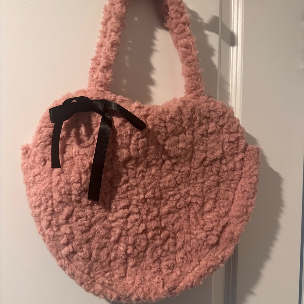 Pink Fuzzy Heart-Shaped Bag
